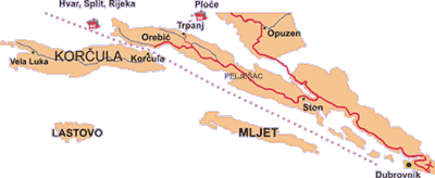 travel to Croatia - map of Orebic and Dubrovnik region